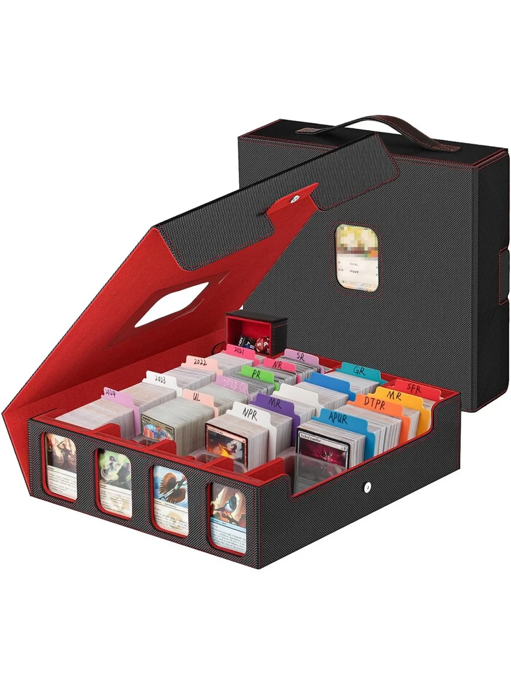 Card Storage Case with Red and Black Exterior - Secure Trading Card Organizer